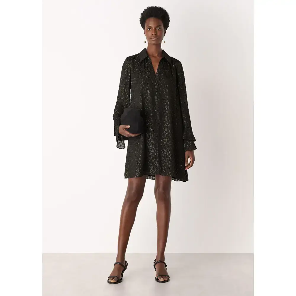 Whistles Black Metallic Dobby Mini Dress